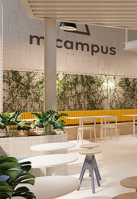 Detalle mesas cafetería residencia San Mamés