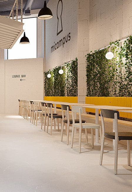 Detalle mesas cafetería residencia San Mamés