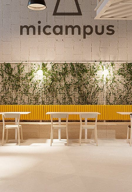 Detalle mesas cafetería residencia San Mamés