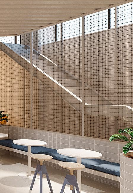 Detalle escalera cafetería residencia San Mamés