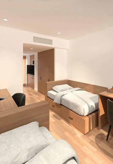 Vista general habitación doble residencia en San Mamés